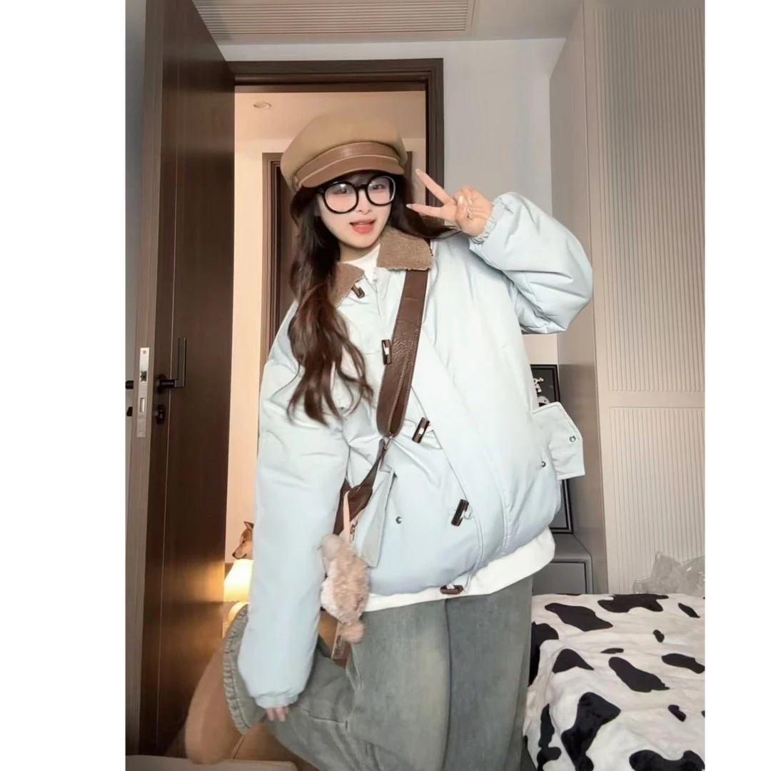 2024秋冬季韩系超好看棉服牛角扣翻领整张棉棉服时尚休闲