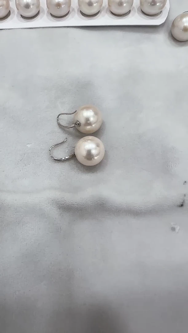 【闪购商品】淡水珍珠戒指银S925镶嵌16mm天然珍珠耳钩