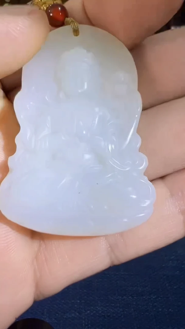 和田玉未镶嵌挂件和田 冰糯底观音牌（飞铃文玩）