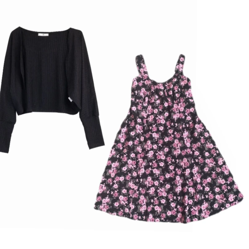 【霏霏专属】时尚气质法式短款碎花吊带裙开衫两件套-L008-1