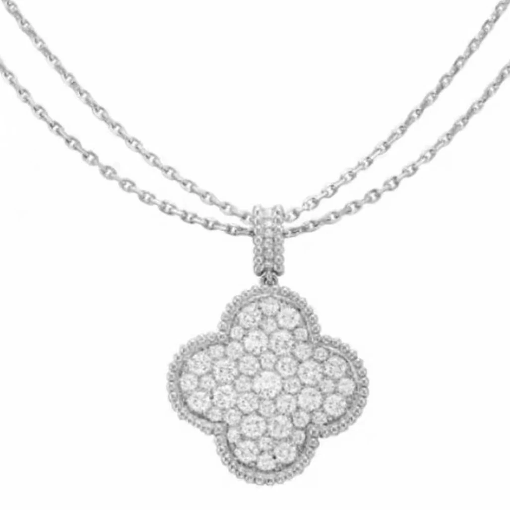 8-XL四叶草满钻925银莫桑钻镀18K 发夹