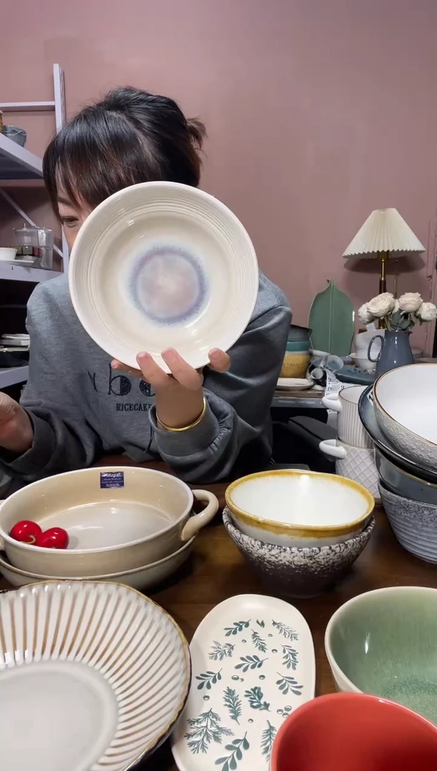 瓷微瑕（1个装）白色草帽碗蓝色底