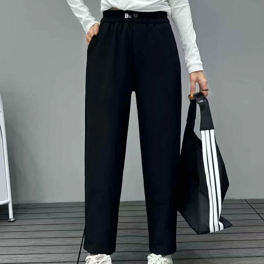 8639气质款显瘦显高春秋高腰纯色哈伦裤胖mm大码休闲长裤