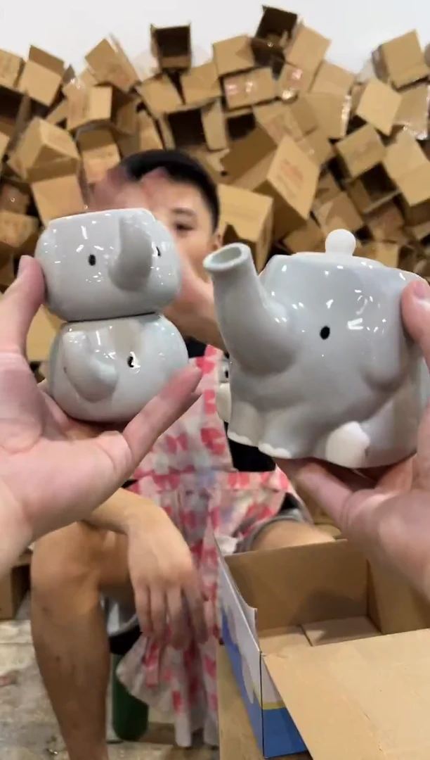 瓷片原盒大象茶壶套组