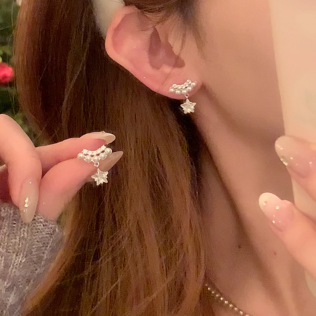 铜合金锆石耳饰 秋冬气质闪锆星星珍珠耳环女甜酷高级感耳针耳饰