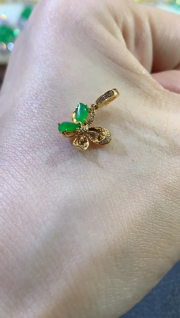 吊坠(不含链)18K金镶嵌翡翠D2翡翠多样性发货一件