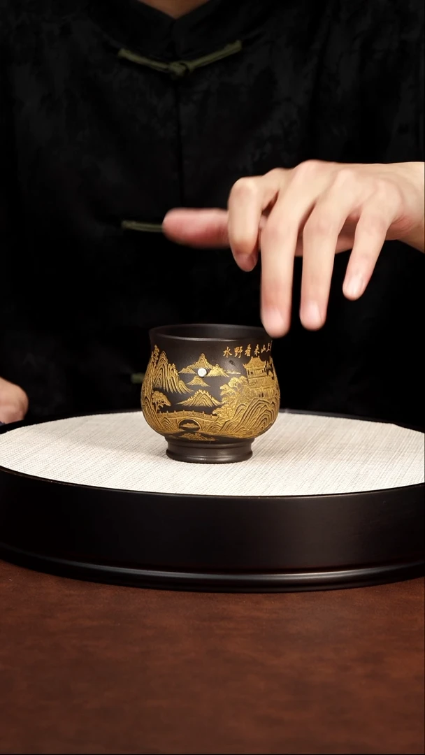 茶杯紫砂 描金亭台杯 高传琳