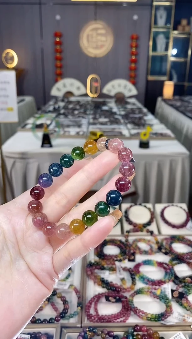未镶嵌老矿碧玺色标彩虹单圈手串10mm+碧玺dan多样性发货一条