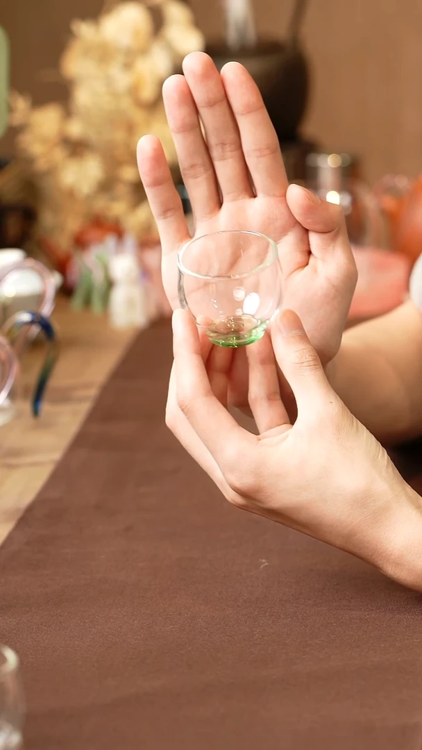 暗香疏影/圆融杯/手工彩璃窨底/湖绿