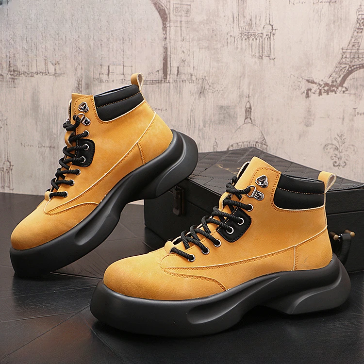 纪诗哲男士厚底时尚马丁靴系带休闲鞋时装靴潮流青年男短靴内增高