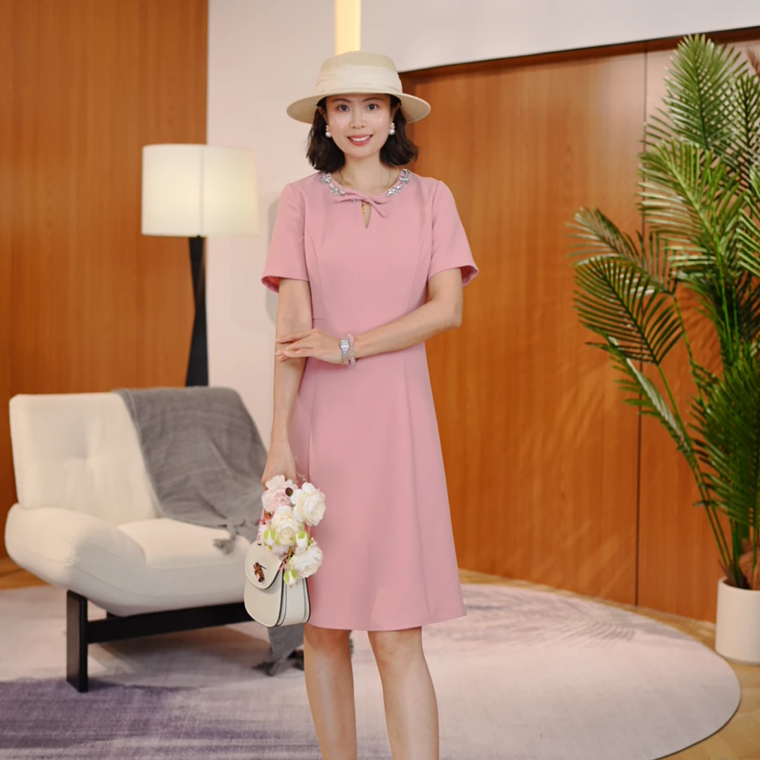 【南油虹姐】新款高级感气质名媛蝴蝶结装饰收腰A字气质连衣裙