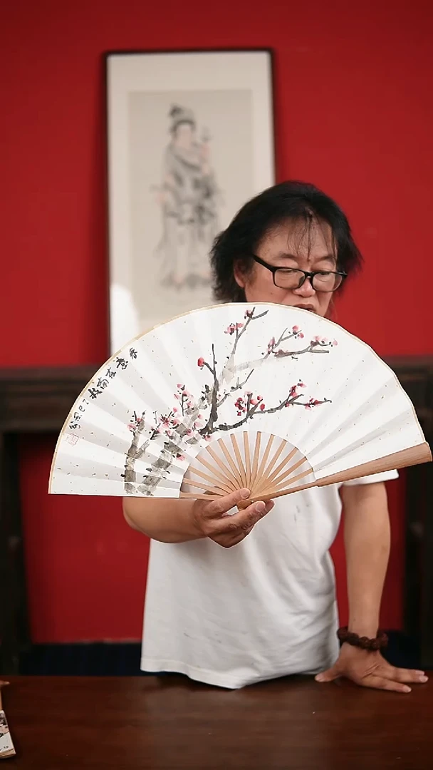国画手写手绘-10寸油竹扇子