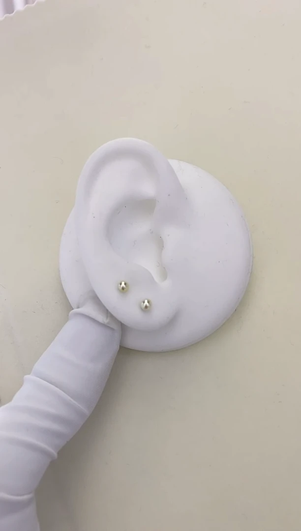 银S925镶嵌耳钉海水珍珠Akoya 羽皇金耳钉 3-4mm