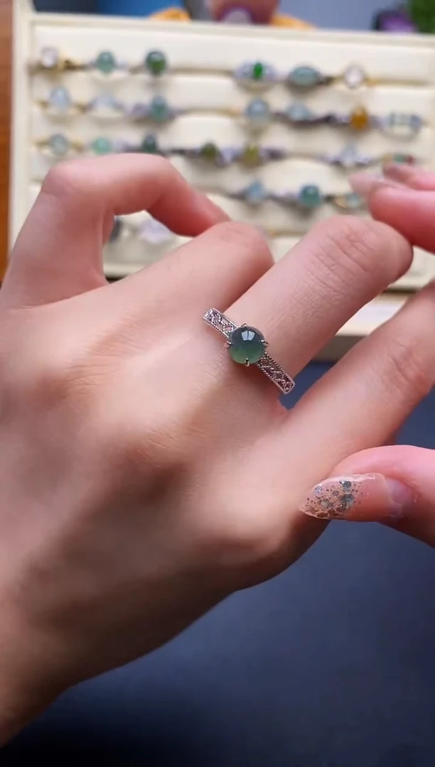 银S925镶嵌戒指翡翠999999+9