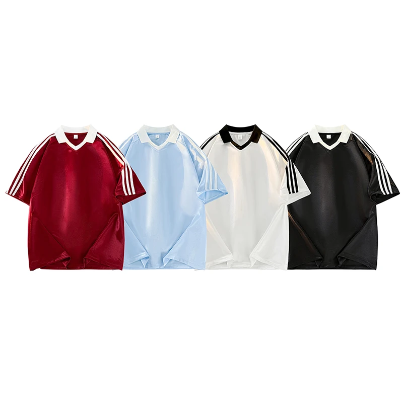 夏季新款短袖翻领简约贴布短袖T恤美式情侣小众设计感ins宽松潮流