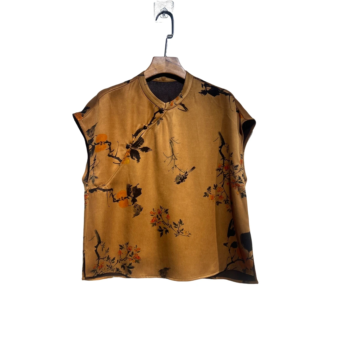 【柿柿如意】香云纱桑蚕丝重缎小飞袖国风50姆米上衣