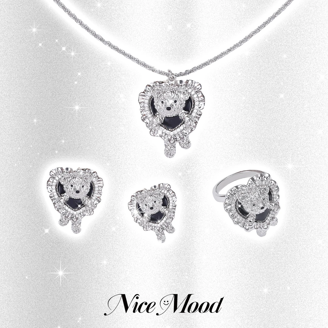 铜合金锆石项链 NiceMood 【心动芭蕾】银色小熊项链女锁骨素链套系