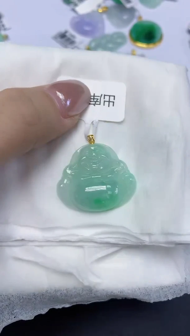 颈饰18K金镶嵌翡翠天然缅甸翡翠A货百元以上9元证书费自理