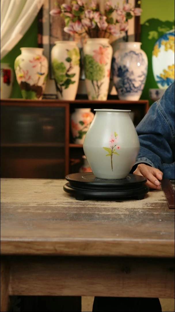 瓷片 景德镇纯手工釉下彩精品花瓶