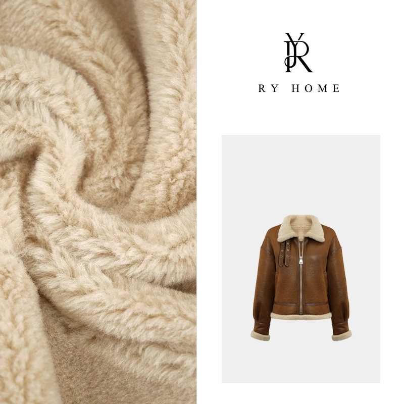 【容雨RYHOME】100%绵羊毛＋秋冬款麂皮绒高领皮外套W1744
