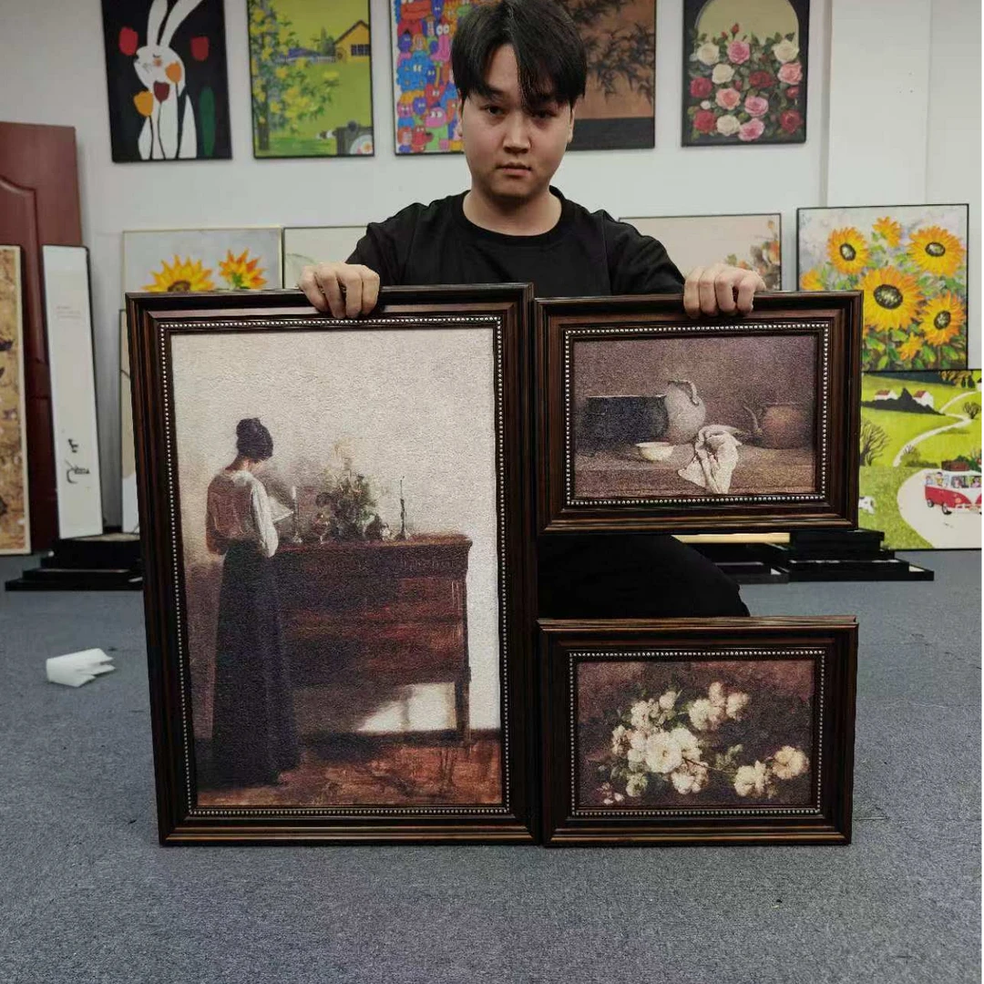 安宁与闲法式小众复古风客厅挂画餐厅墙画美式装饰画组合壁画3570