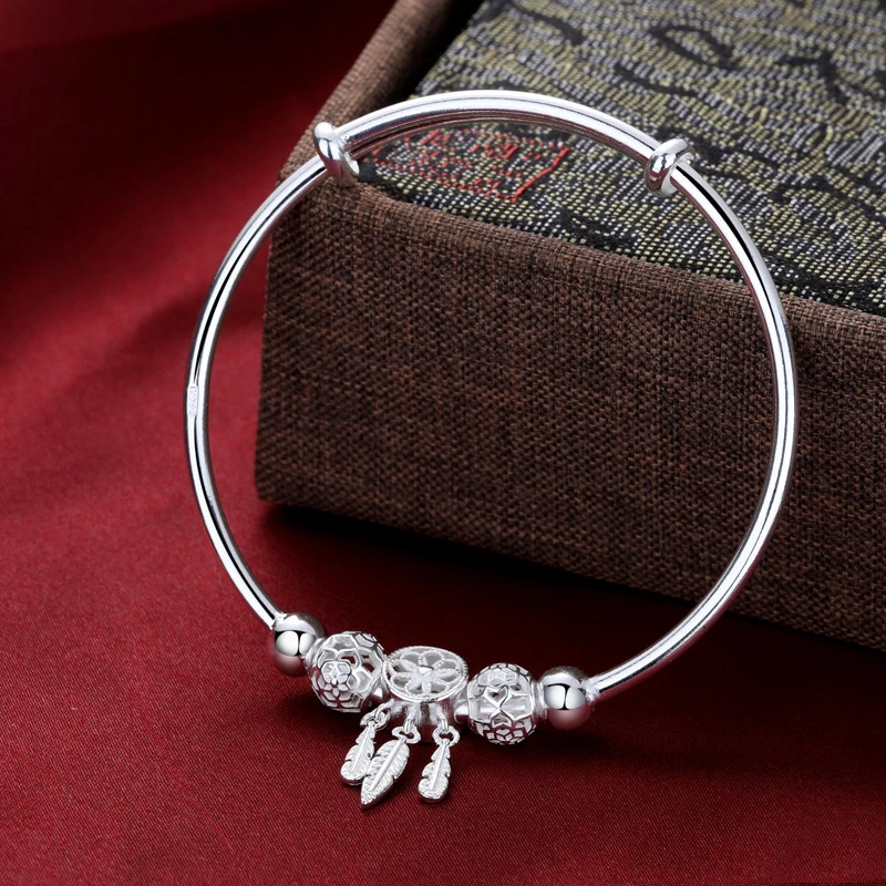 足银手镯 足银s9999 捕梦网推拉手镯