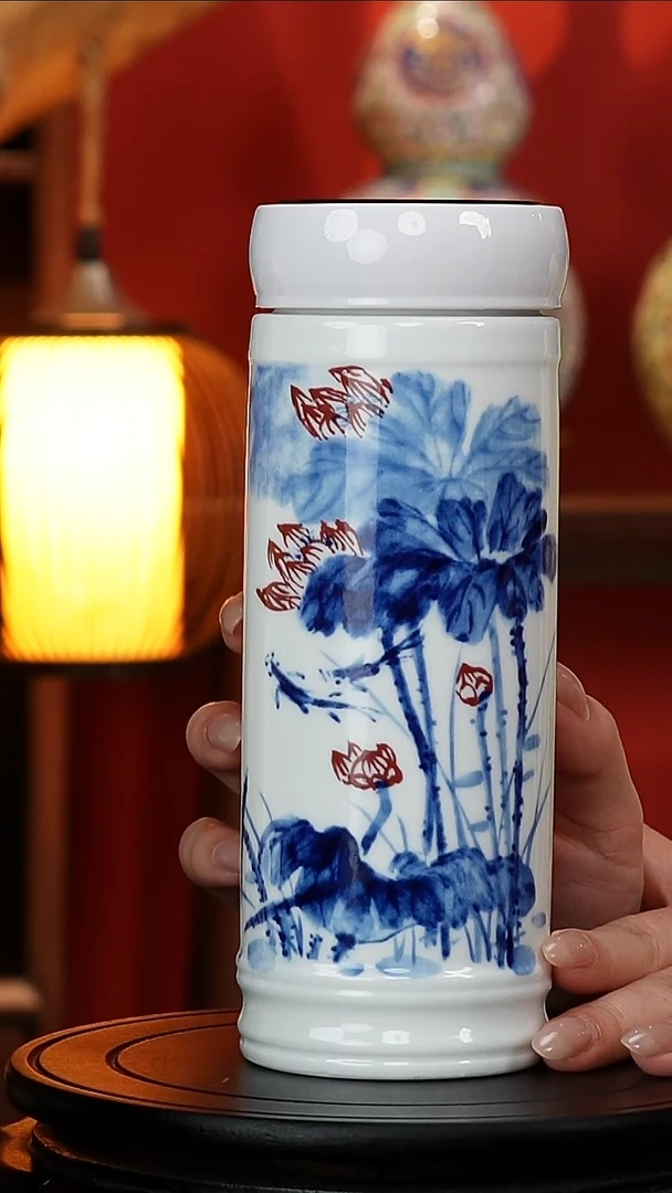 摆件墨彩荷花保温杯