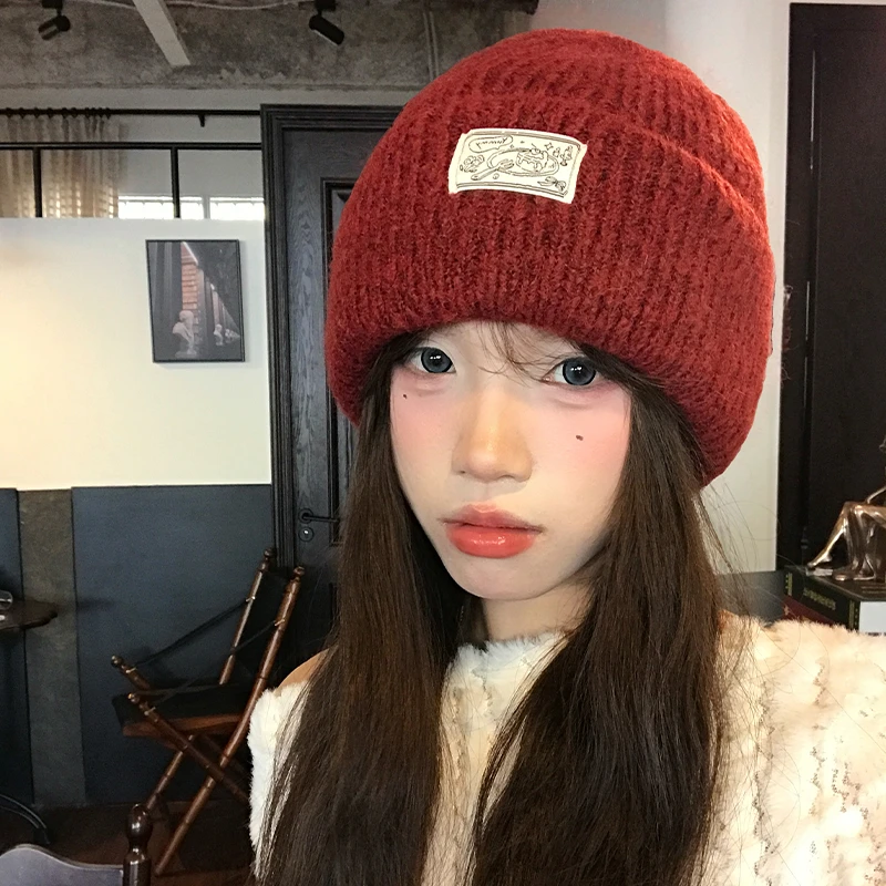 2025新款大头围毛线帽女款秋冬季针织帽保暖防寒护耳帽子潮流冷帽
