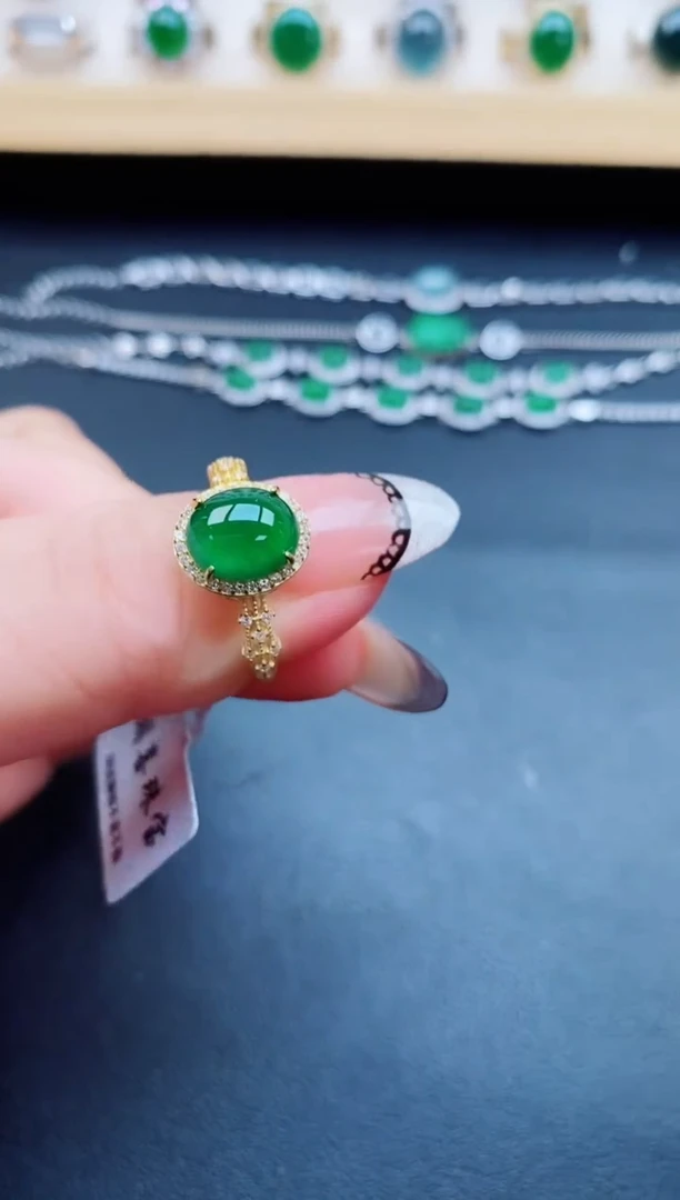 翡翠戒指银S925镶嵌50500