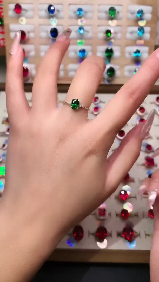 银S925镶嵌透辉石戒指5*7 银托