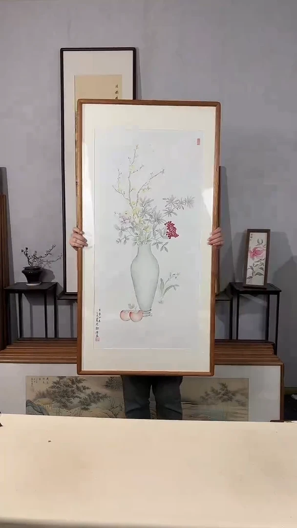 国画手绘*事事如意*62*122cm带框发货