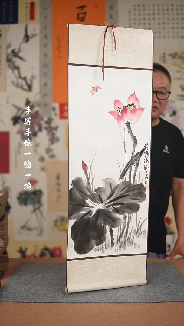 国画手绘-32*95卷轴花鸟