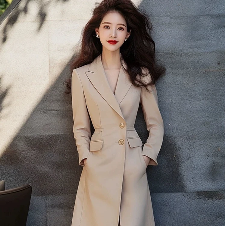 撤柜女装2025早秋季轻奢高级感法式时尚气质杏色西装长袖连衣裙女