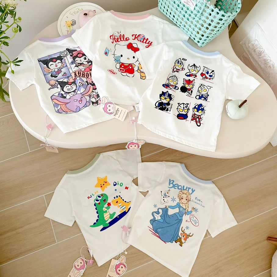 【光变短袖】2025款女童男童纯棉美人鱼卡通趣味光变短袖HX2575