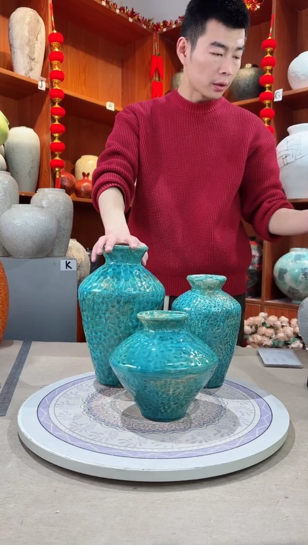 【闪购商品】瓶陶瓷花瓶 无花 手工彩陶三件套