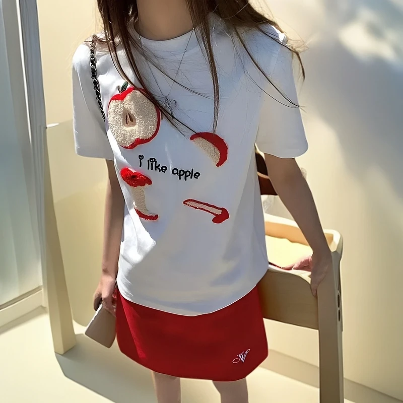 白色韩版甜美ins风正肩T恤女夏季清新百搭休闲短袖圆领宽松上衣