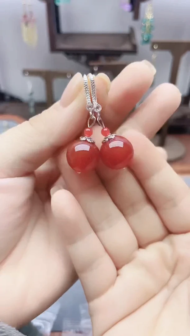 银S925镶嵌南红玛瑙耳饰829000