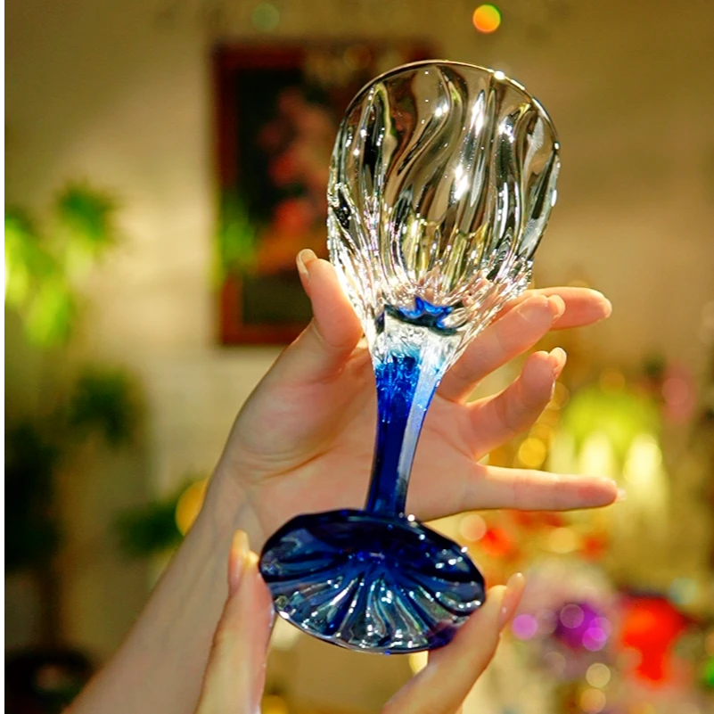 网红高端宝石蓝鸡尾酒杯葡萄酒杯复古高脚杯高档家用创意个性杯