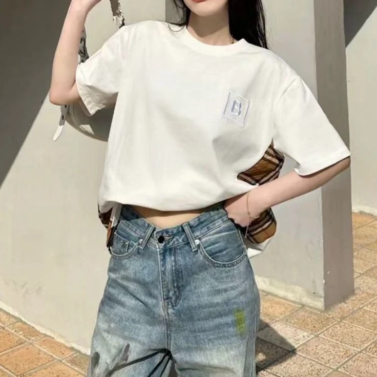 99新 BURBERRY/博柏利 圆领格纹短袖T恤