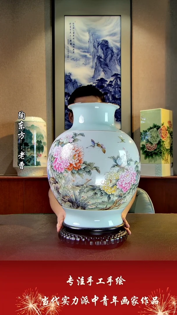 摆件景德镇陶东方艺术作品花瓶摆件瓷板画