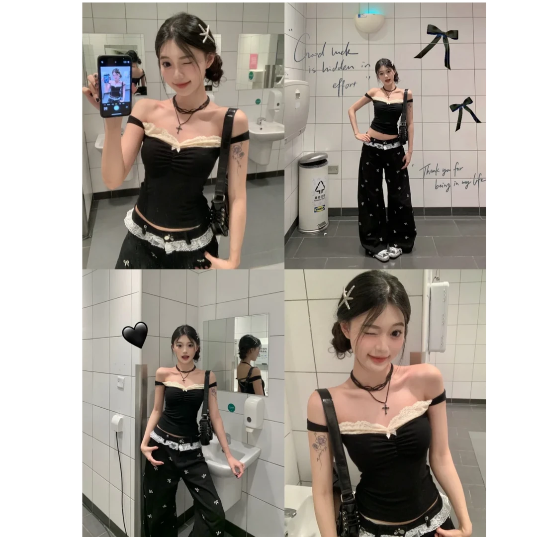 一字肩两穿/蕾丝拼接吊带背心女夏内搭显瘦外穿无袖上衣21317#