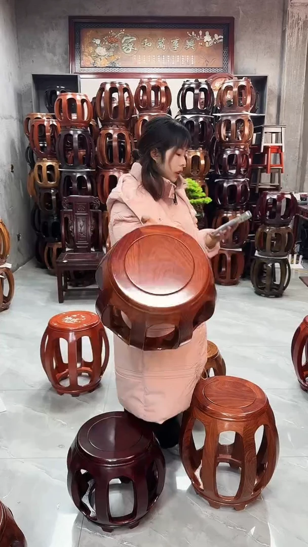 【闪购商品】花梨木类家具花梨木花梨色小号鼓凳一对