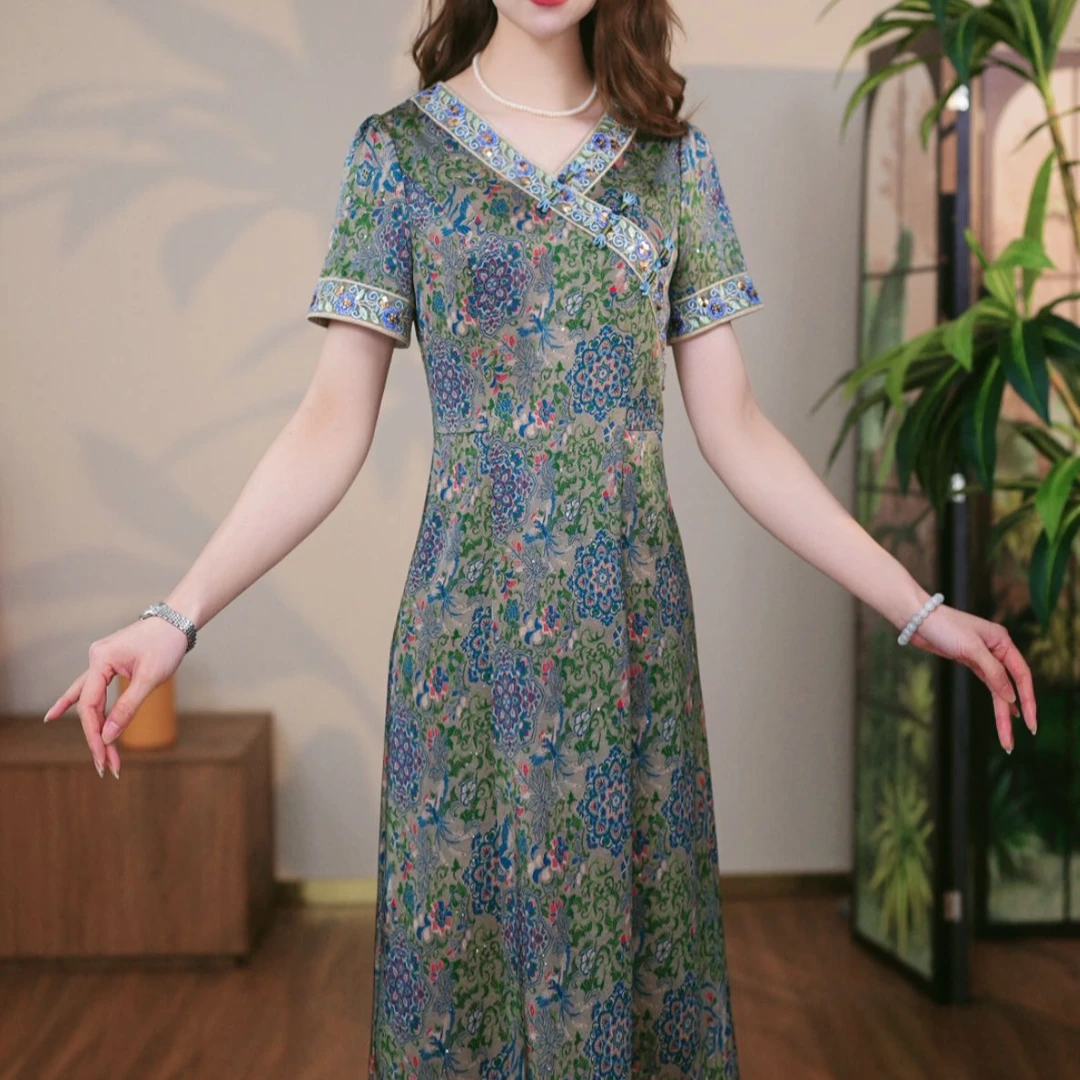 GC【视频专享】桑蚕丝裙子女夏季2025新款连衣裙真丝中式显瘦国风