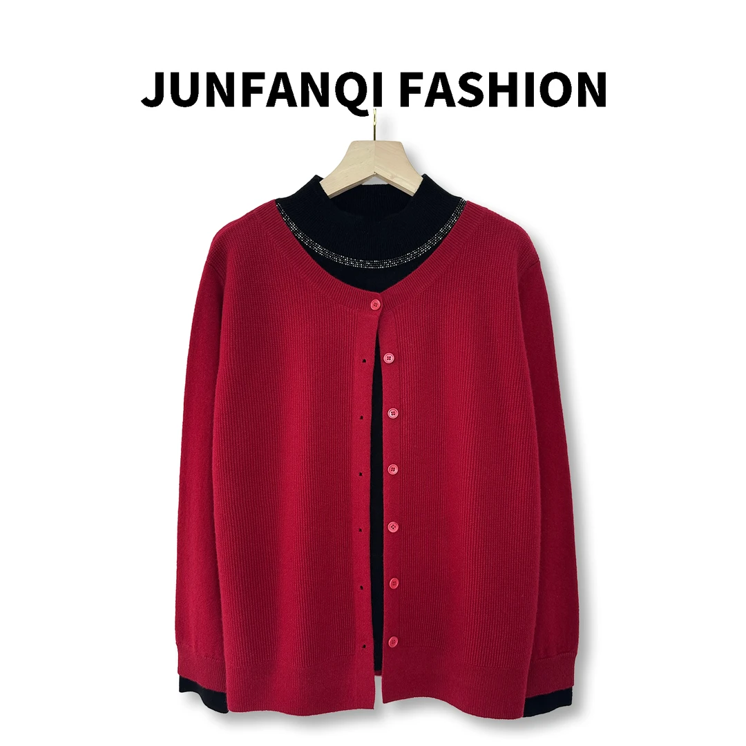 JUNFANQI/君梵琦100纯羊毛气质秋冬假两件女士半高领上衣992415-1
