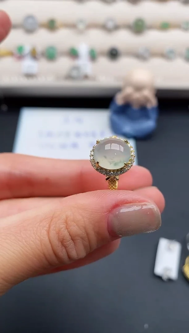 银S925镶嵌戒指翡翠444444+3