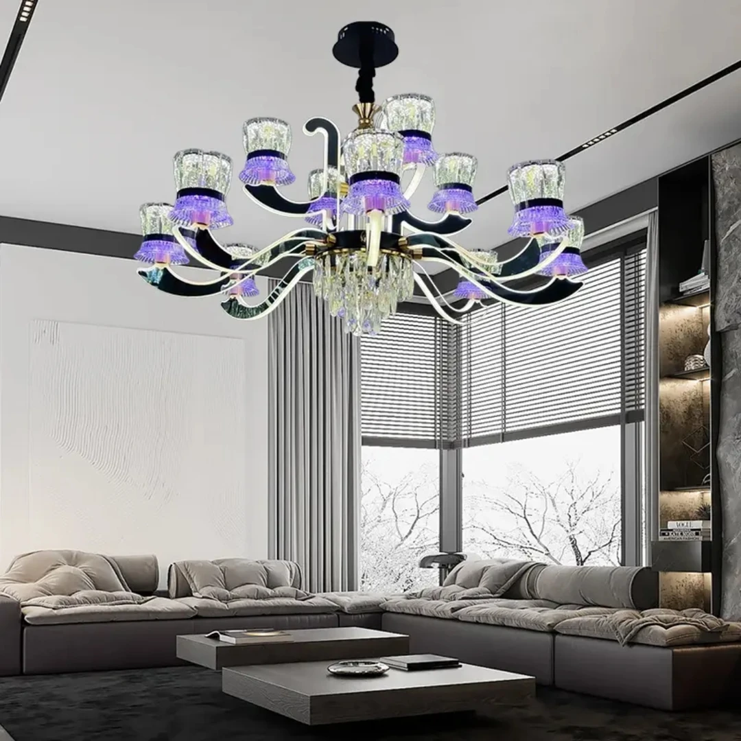 丰光普【新款紫罗兰 离线语音+遥控】创意轻奢水晶客厅大吊灯家用