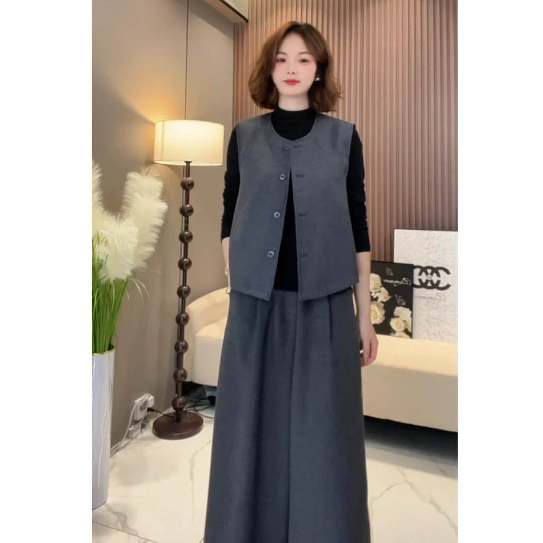 019款 2025秋冬羊毛三件套高级感复古马甲气质百搭高级显瘦套装