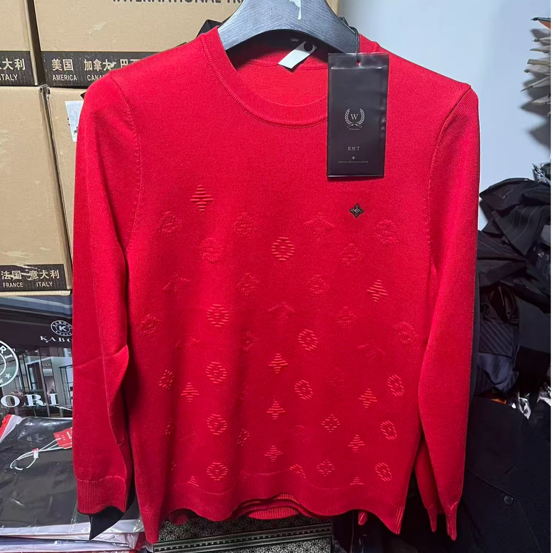 （男女同款）中国红男士打底针织毛衫秋冬