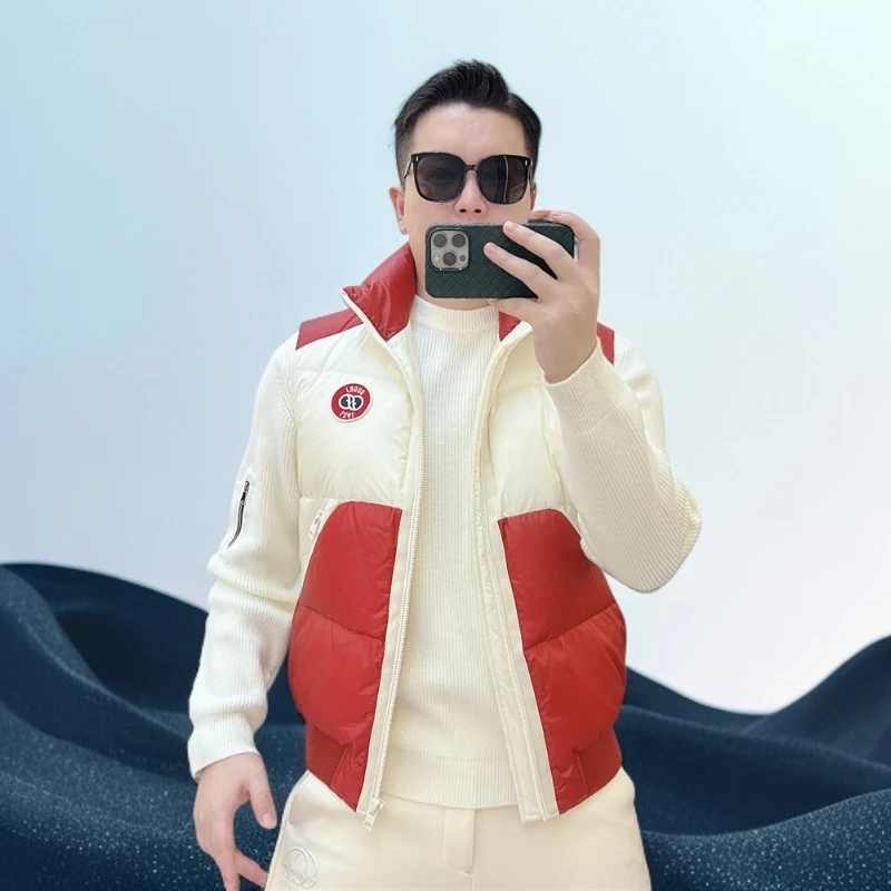 巴赛娜缇男士羽绒服马甲冬季新款个性拼色徽章立领保暖加厚外套潮