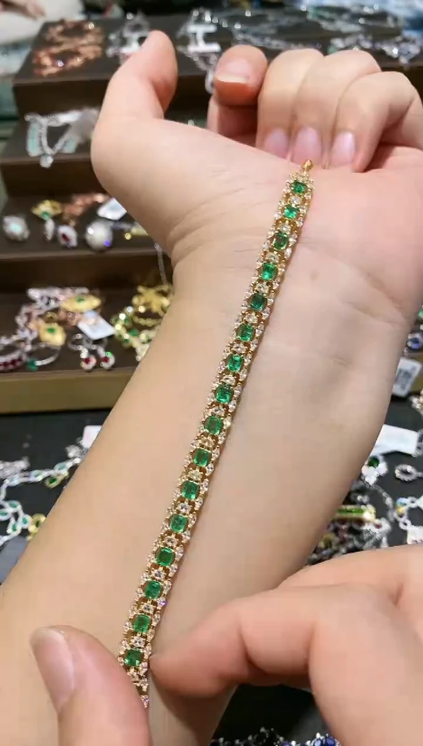 【闪购商品】祖母绿手链银S925镶嵌手链